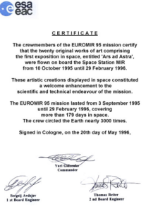 Ars Ad Astra ESA Certificate